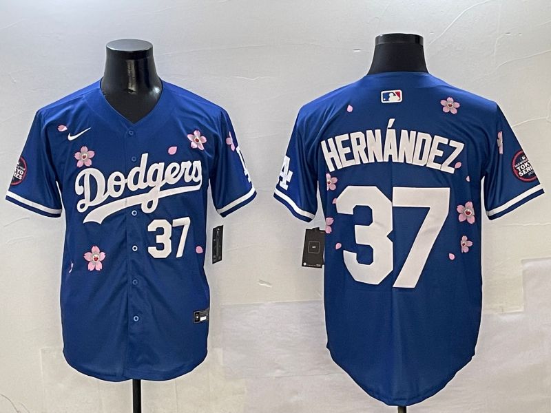 Men Los Angeles Dodgers #37 Hernandez Blue Sakura Edition 2025 Nike MLB Jersey style 4->los angeles dodgers->MLB Jersey